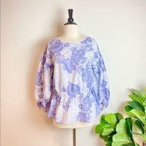 ANN TAYLOR• Purple Floral Petite L Blouse Top